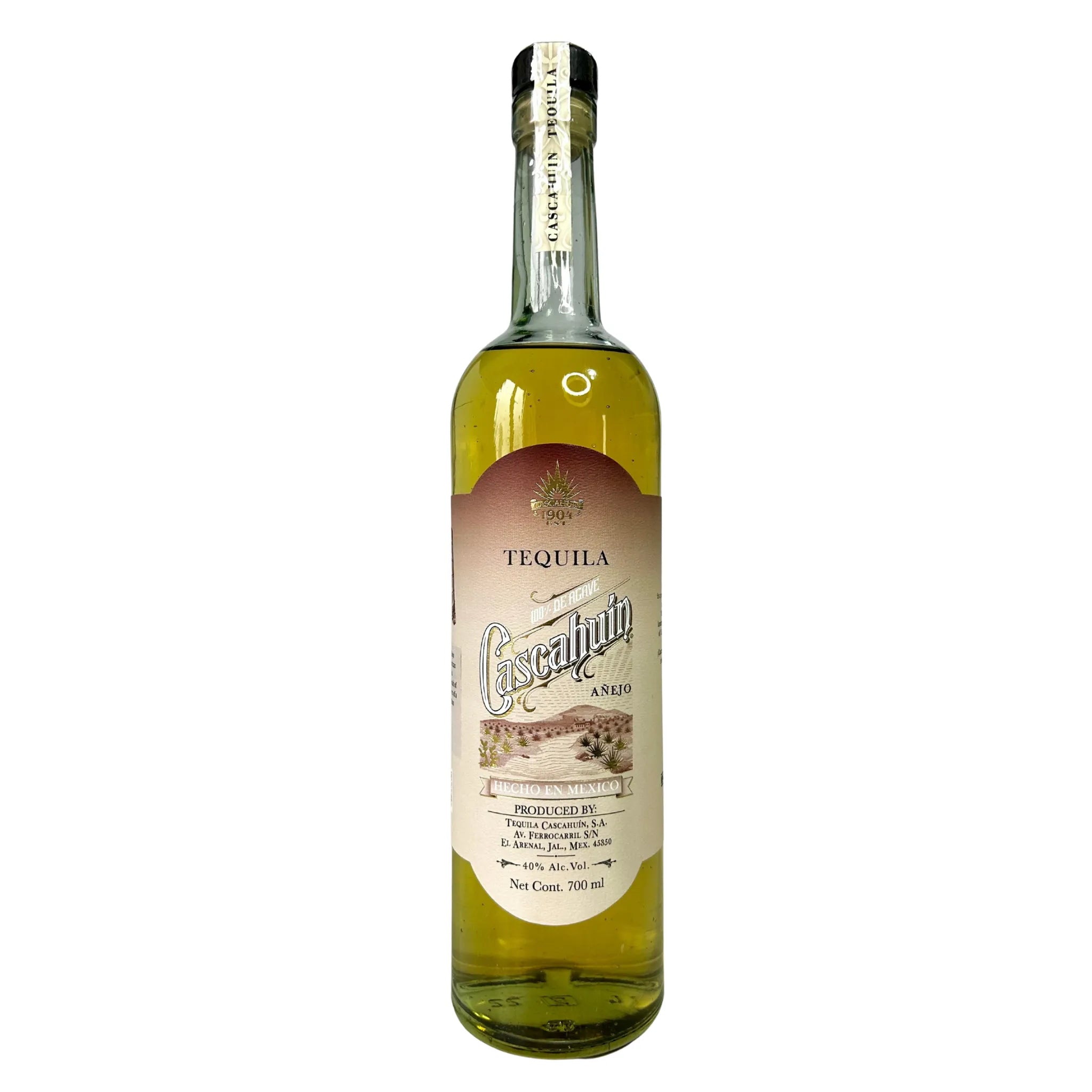 Cascahuin Añejo Tequila 700ml bottle front view on white background