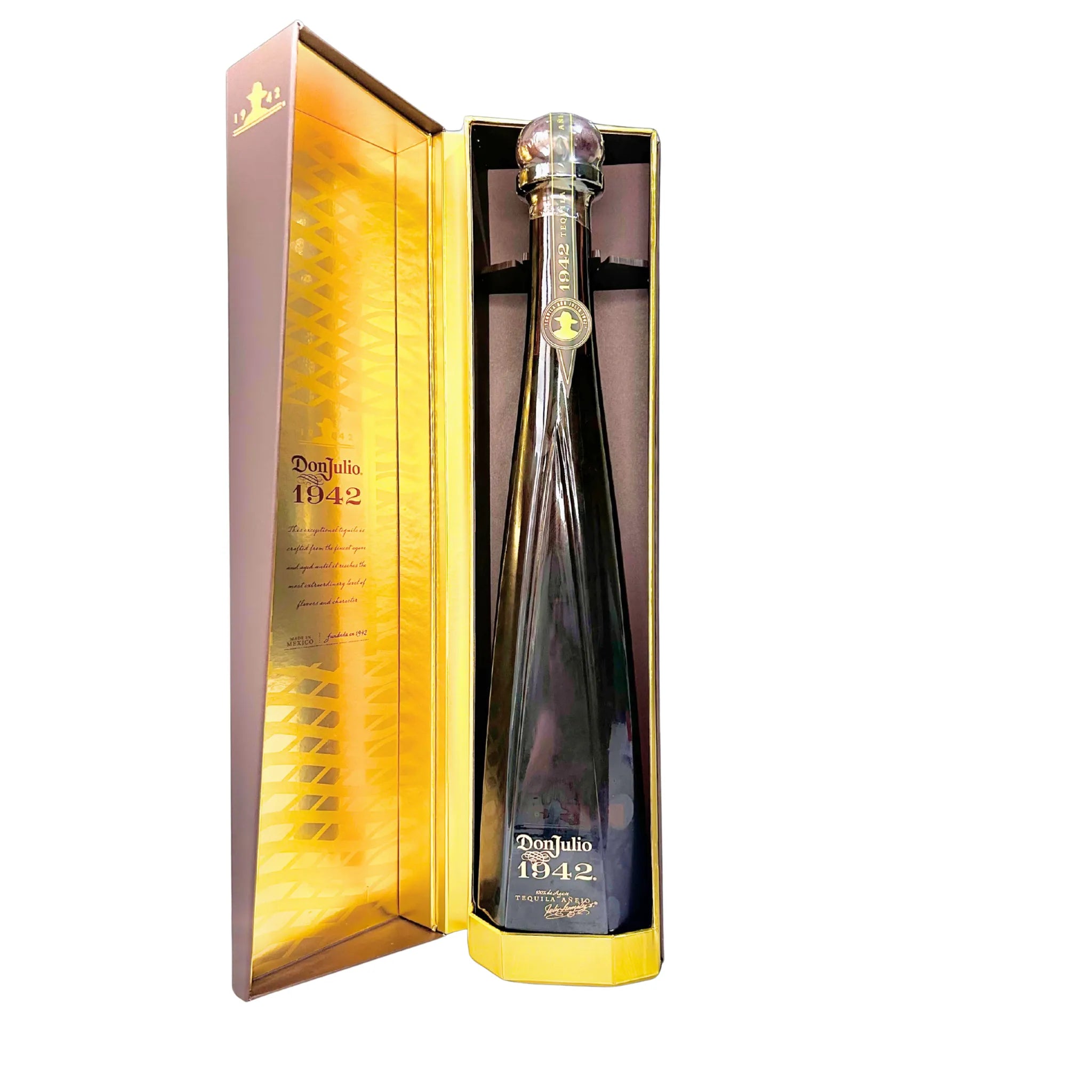Don Julio 1942 tequila in open luxury presentation box